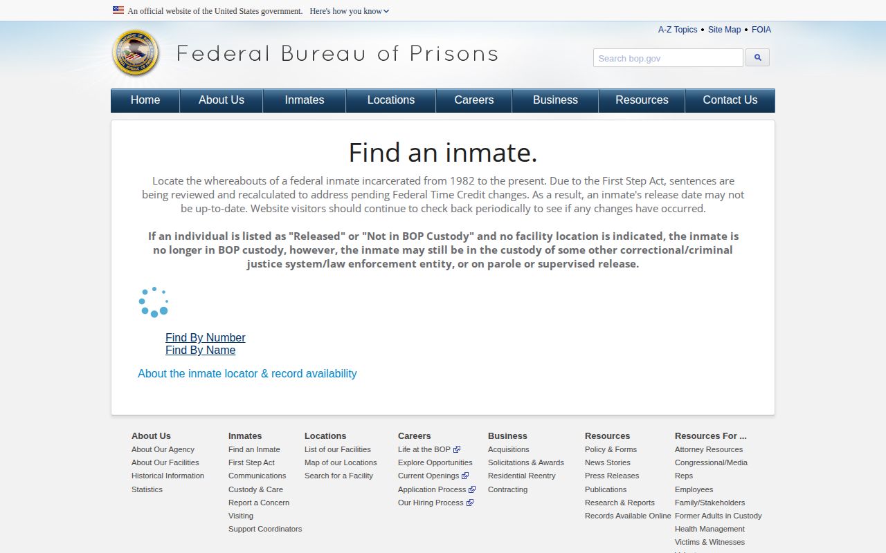 BOP federal release lookup for a Lawrence County federal custody case