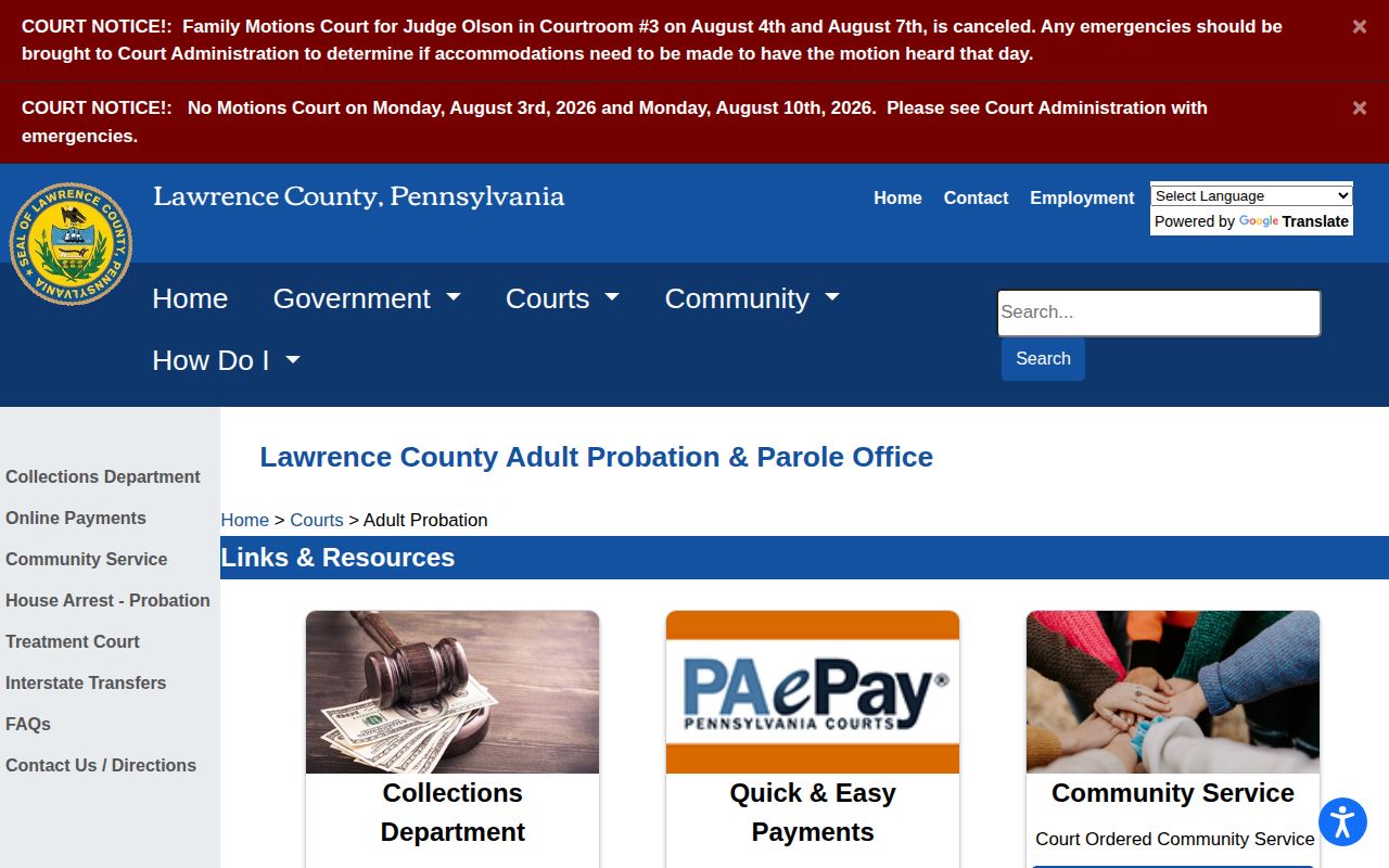 Lawrence County parole and probation local supervision office