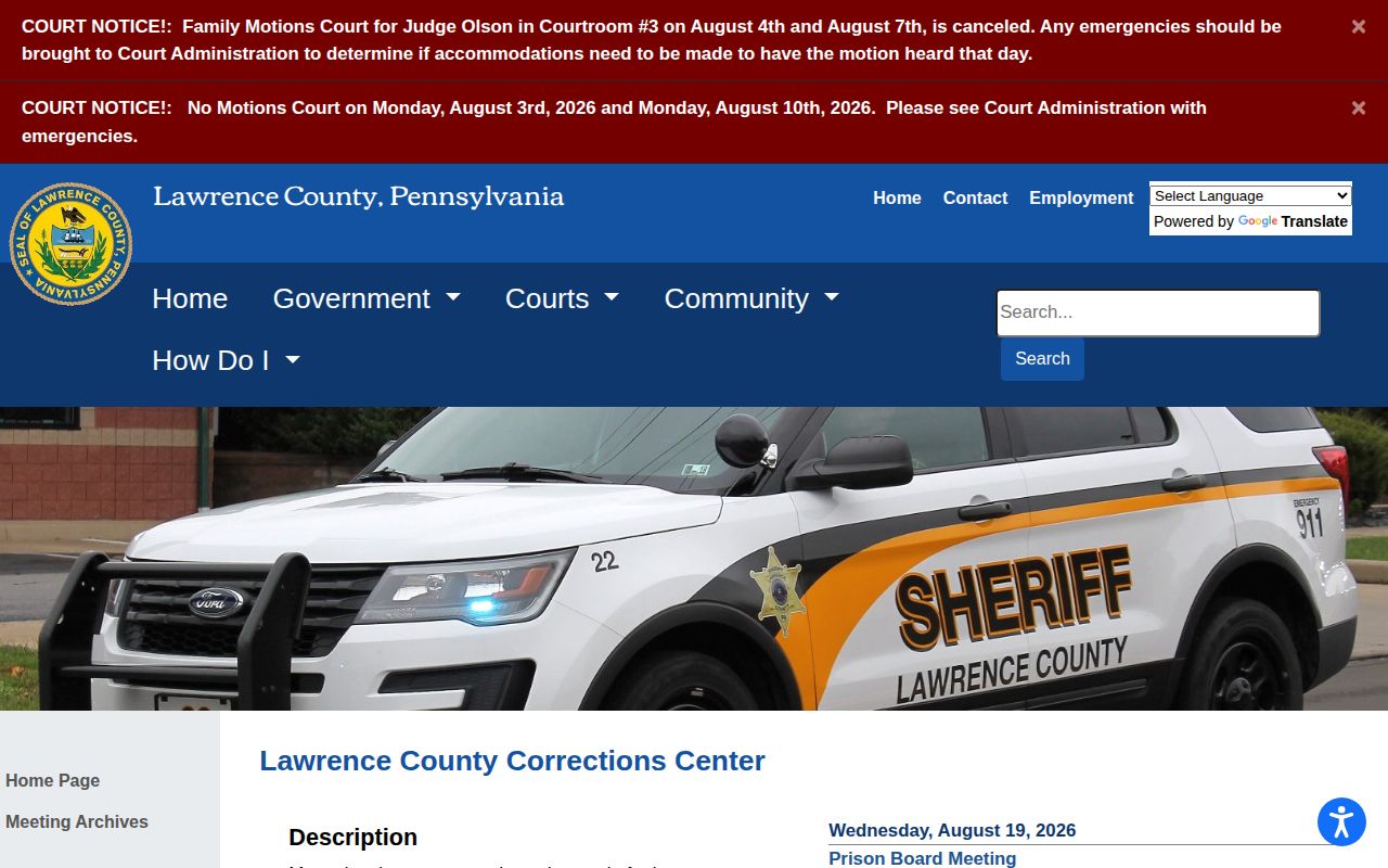 Lawrence County Corrections Center official release record source
