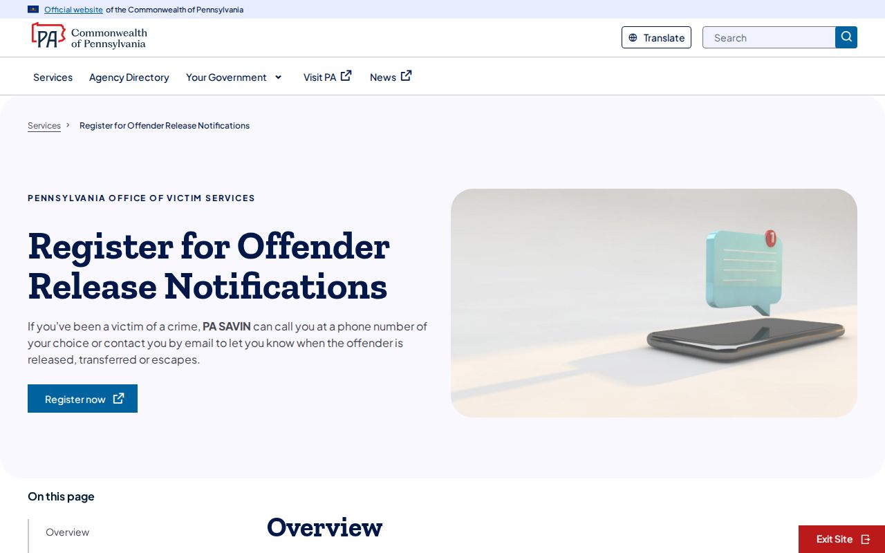 PA SAVIN registration instructions for Lawrence County release notifications